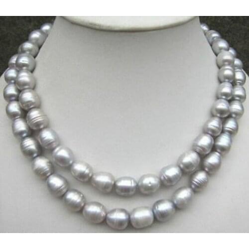 35inch 50" AAA 10-12mm natural south sea silver gray pearl necklace