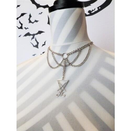 Sigil of Lucifer Necklace with Chains - Gothic Occult Metal Punk Dark Wiccan Horror Dark Moonchilds Jewelry Gift