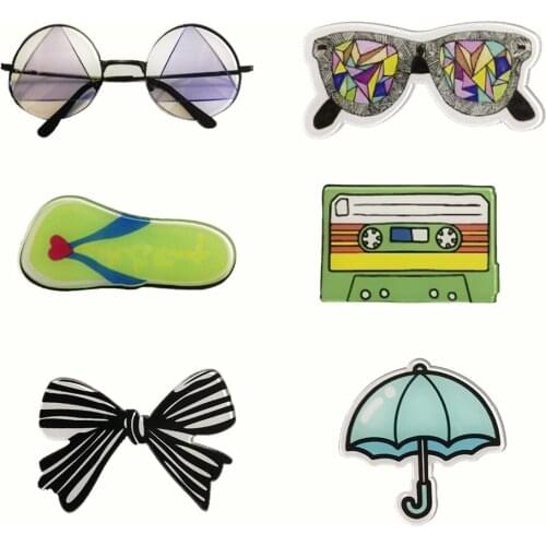 Punk Music Lovers Acrylic Pins Bowknot Umbrella Glasses Badge Brooch Lapel Pins For Backpacks Shirt Cool Gothic Jewelry Gift