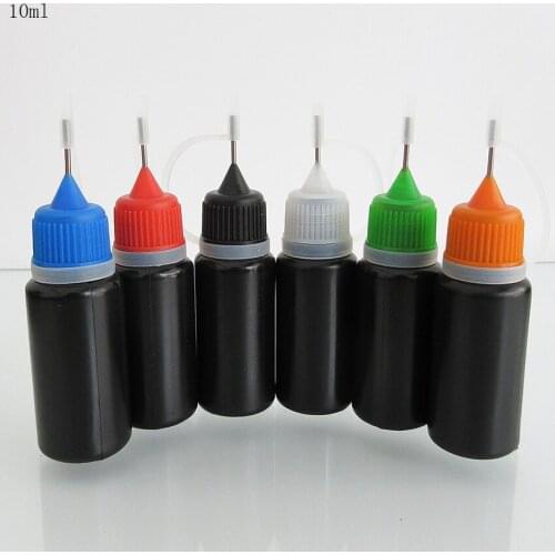 20pcs Plastic Bottle,Black PE10ml Squeezable Bottle with Metal Needle Top,E Liquid Dropper Bottle,Ink Package sample Bottle