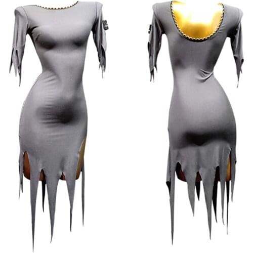 Irregular Design Dance Dress Latin Dancing Practice Dress Gray Short Sleeve Clothes New Gastby Dress Modern Dance Costume