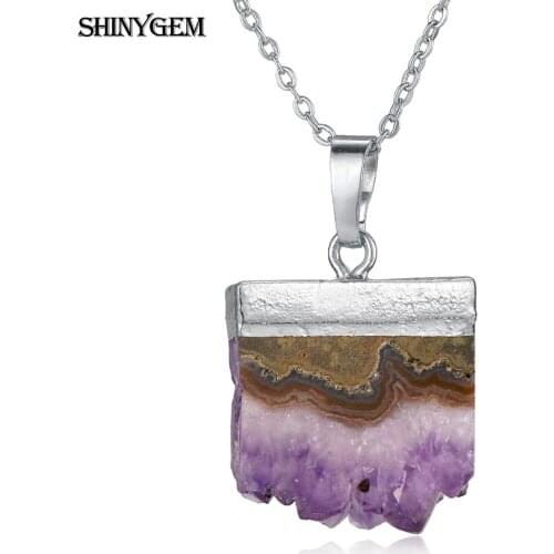 ShinyGem 20-35mm Irregular Natural Amethysts Pendant Gold/Silver Plating Healing Purple Crystal Druzy Stone Necklaces For Women