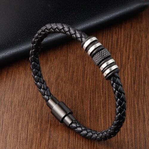 Various Styles Of Small Accessories Stainless Steel Mens Leather Bracelet Magnet Buckle Classic Boys Valentines Day Gift