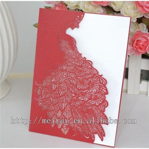 Luxurious wedding invitation card peacock wedding invitation card, laser cut red peacock wedding invitation card