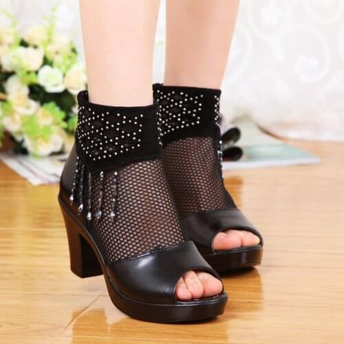 Summer new hot women sandals high heels women shoes fashion Fish mouth net shoes comfortable zipper sandals for women