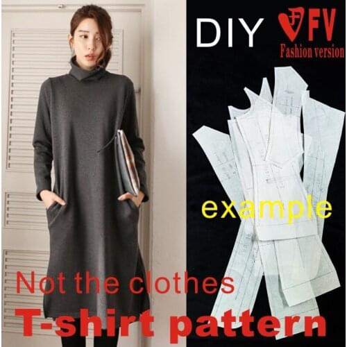 Sewing drawings female soil high collar casual mid-length loose big T-shirt dress 1:1 clothing making pattern BXS-20