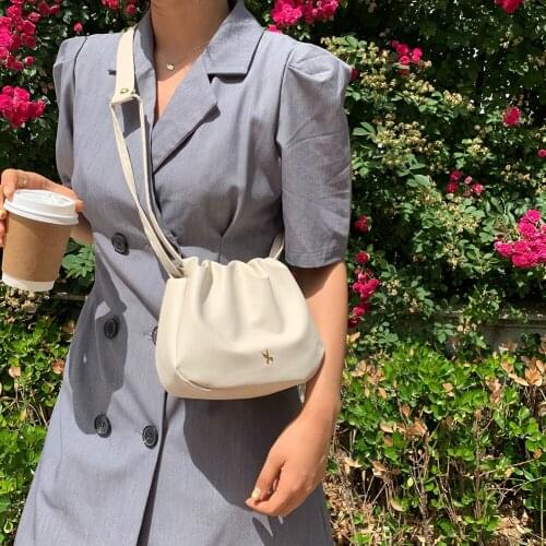 Fashion Women PU Leather Drawstring Pleated Crossbody Shoulder Messenger Bag Casual Ladies Solid Color Little Handbags Purse