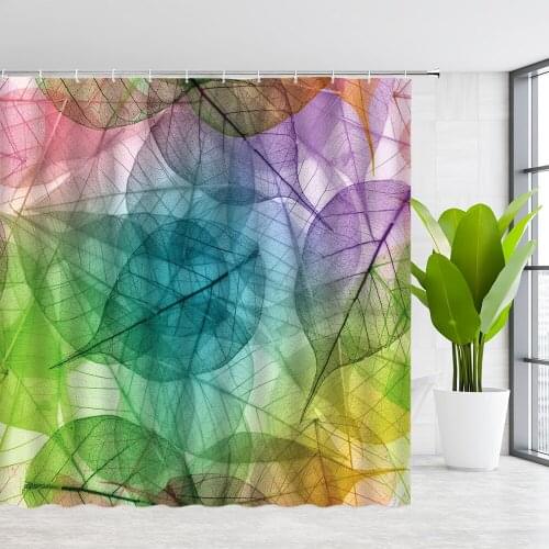 GCTNBJL Shower Curtains of Textile Color Leaf X-ray Perspective Leaves Creative Pattern Bath Waterproof Polyester Curtain Set
