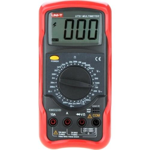 Uni-T UT51 Digital Multimeter Voltmeter Ammeter Ohmmeter Tester 10A Fuse with Resistance Diode Transistor Measurement