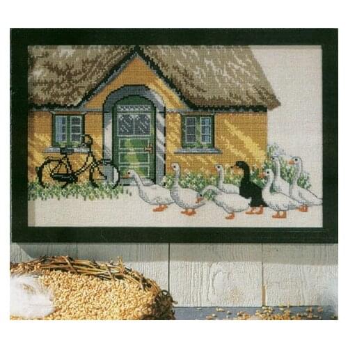 Fishxx Cross Stitch C227scenery[Duck farm]Poultry farm water-soluble printing,100% accurate pattern,11CT,Need to embroidery