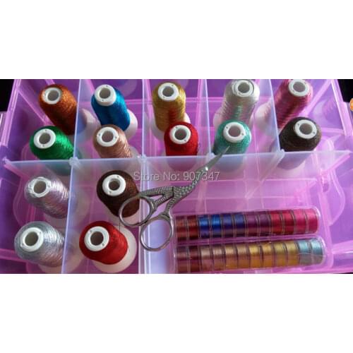 High grade combination with metallic & polyester & rayon & glow & bobbin thread + free shipping total 82pcs with plastic box