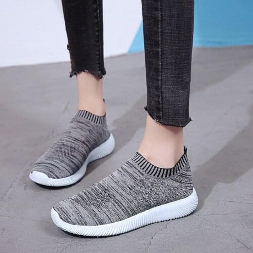 2020 Spring Autumn Plus Size Breathable Air Mesh Slip on Sneakers Women Shoes Woman Platform Knitting Flats Soft Walking Shoes