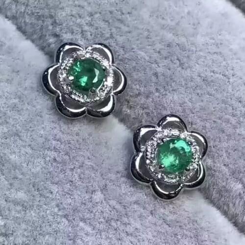 Natural green emerald earrings 925 silver Natural gemstone earring women Elegant fashion flowers earrings for anniversary
