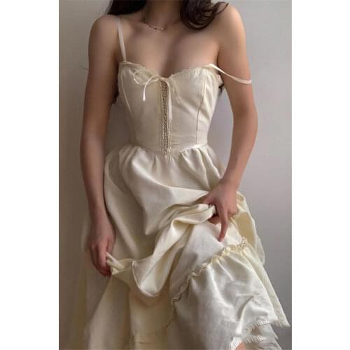 Women French White Sling Dress Summer Fashion Vintage Strap Long Dresses Elegant Slim Party Gown Female Clothing 2021 Coisini