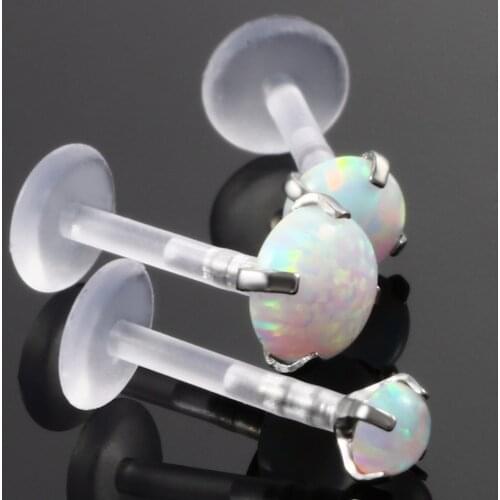1PC PTFE Bioplast Opal 17 Lip Rings Piercings Internal Thread Opal Stone Labret Earrings PiercingS Ear Tragus Sexy Body Jewelry