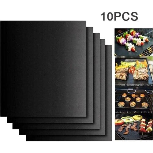 10PCS Easy Cleaing Grill Mat Reusable BBQ Grill Pad 40*33cm Baking Mats PTFE Fiber Grill Roast Sheets BBQ Tools