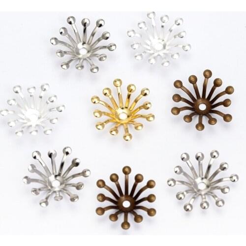 100pcs 13mm Vintage Filigree Jewerly Spacer Flowers Motif Charms Loose Bead End Caps Handmade for DIY jewelry Findings
