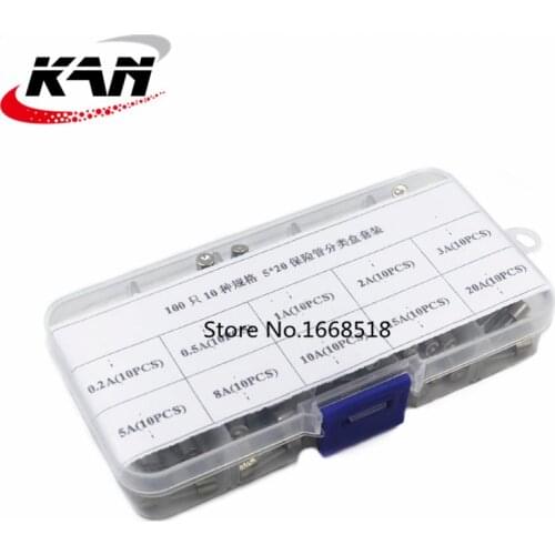 100PCS/LOT 10Kinds 5x20mm Fast Glass Fuses Kit In Box 0.2A 0.5A 1A 2A 3A 5A 8A 10A 15A 20A/250V 5*20 Insurance Tube Package