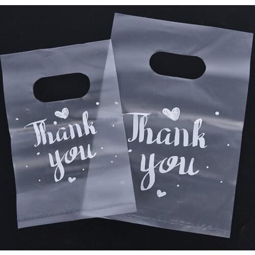 100pcs Thank you Plastic Gift Bags Plastic Shopping Bags With Handle Christmas Wedding Party Favor Bag Candy Cake Wrapping Bags