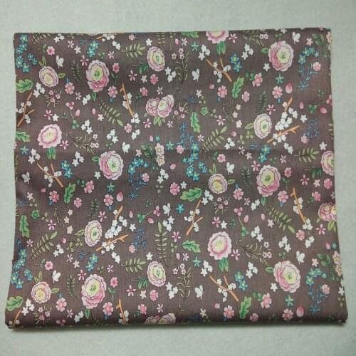 160cm Width Graceful Brown Colorful Blooming Flowers Printed 100% Cotton Fabric Floral Patchwork cloth dress party home decor
