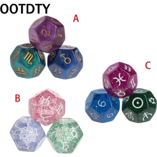 3pcs Multicolor 12 Sided Resin Dice Astrology Tarot Constellation Divination