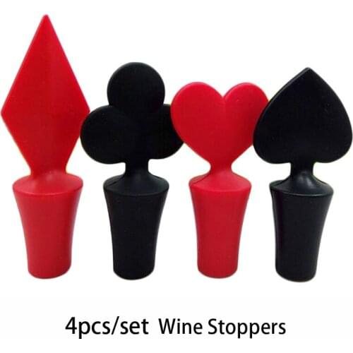 4Pcs Bar Tool Poker Shaped Silicone Vacuum Sealed Wine Bottle Stopper Kitchen Wine Champagne Stopper