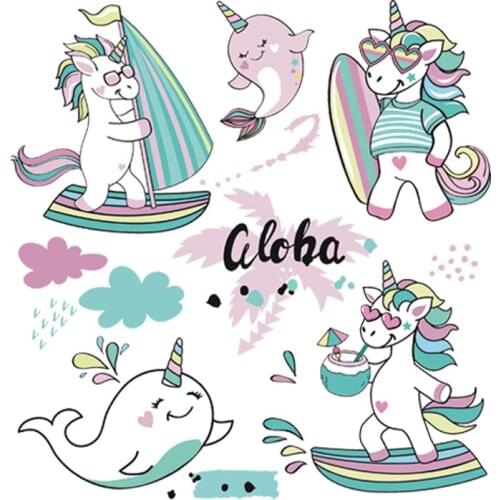 Boho Unicorn Set Badges Thermal Transfer New Design DIY Hot Tear T-Shirt Dresses Animal Applique Patches Cute Baby Shirt Sticker