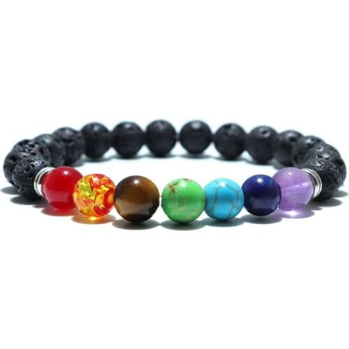 Noter Natural Stone Lava Beads Chakra Bracelet Rainbow Energy Stone Yoga Braclet For Men Women Hand Jewelry Bijoux Homme