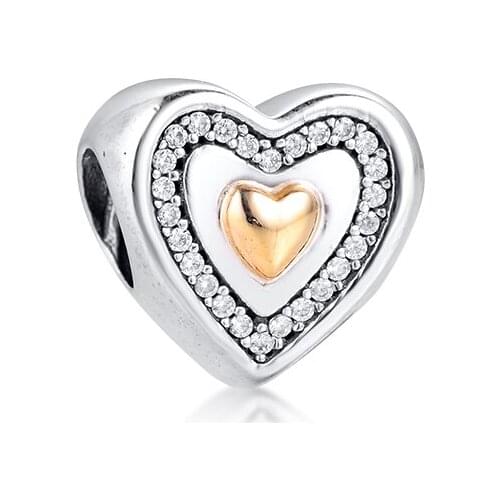 Authentic 925 Sterling Silver Always in My Heart Charms Beads Fits Women Bracelets DIY Fashion Jewelry Making perles pour