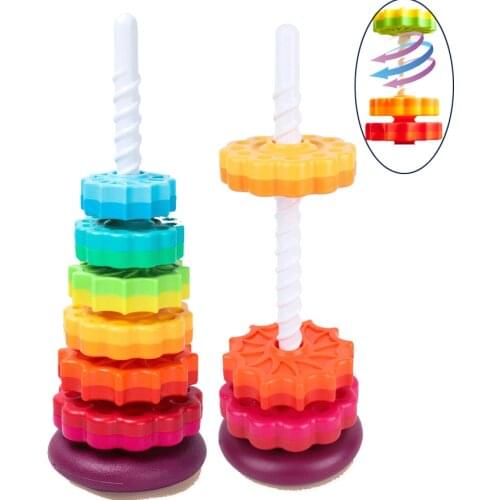 Baby Stackable towers Rainbow spin Tower Toy big size Color Shape Montessori Educational games Stacking ring for babies girl boy