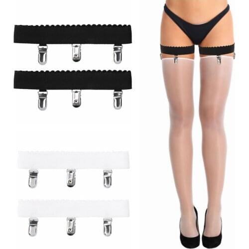 Women Non Slip Stockings Holder Fastener Wide Elastic Garter Belt Thigh High Hosiery Suspender Strap Leg Harness with Metal Clip