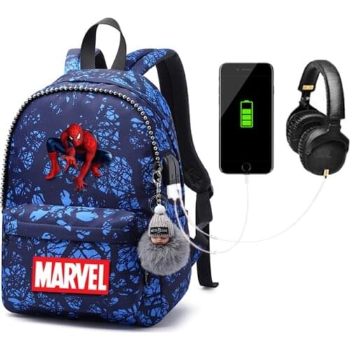 MARVEL Cartoon Anime Travel Backpack USB Charging Backpack Large Capacity schoolbag Mochila Waterproof Oxford cloth bookbag