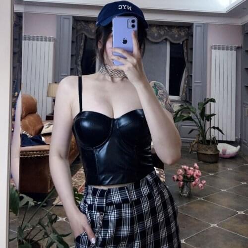 Europe 2XL 2020 Tops Women Base Pu Leather Strapless Sling Tube Top Sexy Women Tops Tank Vest 5B7U