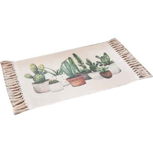 Cotton Thread Woven Thickened Non Slip Fringed Floor Mat National Wind Printing Kitchen Living Room Bedside Carpet AC