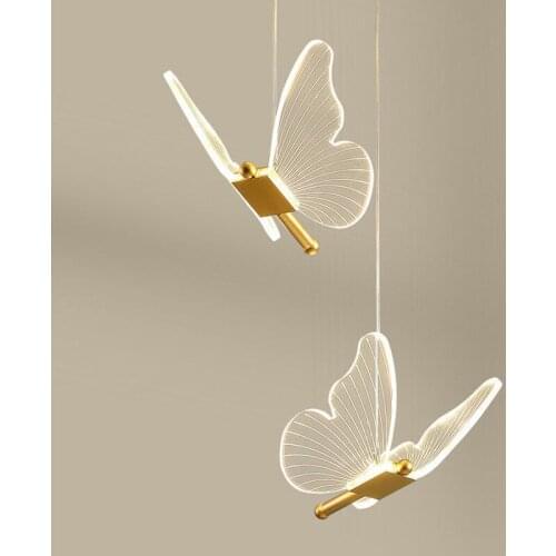 Creative Butterfly Pendant Lamp for Bedroom Bedside Lighting Bar Living Room Long Cable Suspension Hanging Lights Indoor Deocr