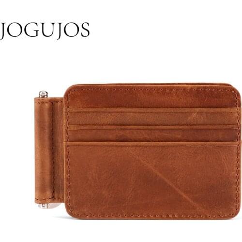 JOGUJOS New Men Small Wallet Genuine Leather Men Credit ID Card Holder RFID Coin Purse Card Holder Wallet Money Male Portomonee