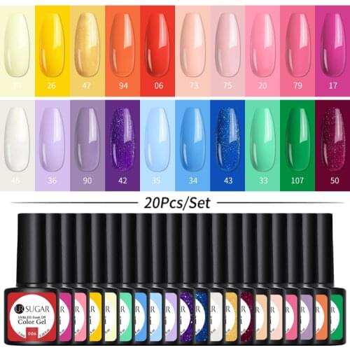 UR SUGAR 20pcs Glitter UV Gel Nail Polish Set Rose Gold Nude Pink Series Led Nail Gel Varnish Semi Permanent Sequins Gel Varnish