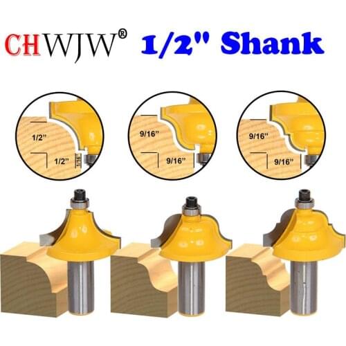 3Pc Edge Molding Router Bit Set - Large Designer - 1/2" Shank Woodworking cutter