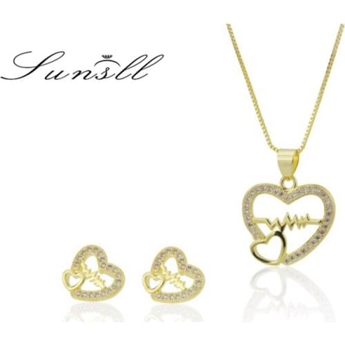 SUNSLL New design gold copper jewelry set white cubic zirconia earring necklace for women weeding party fashion jewelry gifts