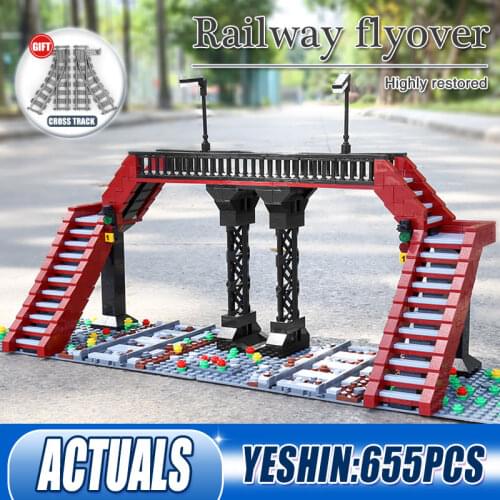 MOULD KING World Railway Set The Railroad Crossing Model City Train Parts Assemble Buidling Blocks Bricks Kids Christmas Toys