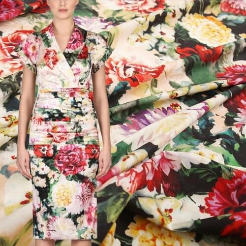 New cotton printing fashion cloth European and American style colorful flower digital printing clothing handmade DIY fabric