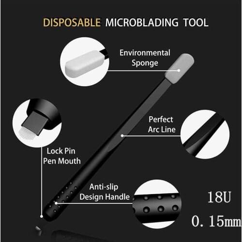 New Arrival 18U 0.15mm Disposable Microblading Manual Tattoo Eyebrow Pen With 18U Blade Permanent Makeup Tattoo Pen 10pcs