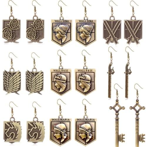 Attack on Titan Drop Earrings Anime Characters Handmade Dangle Earrings Attack Wings Shingeki Cosplay Hook Earrings Women Girl