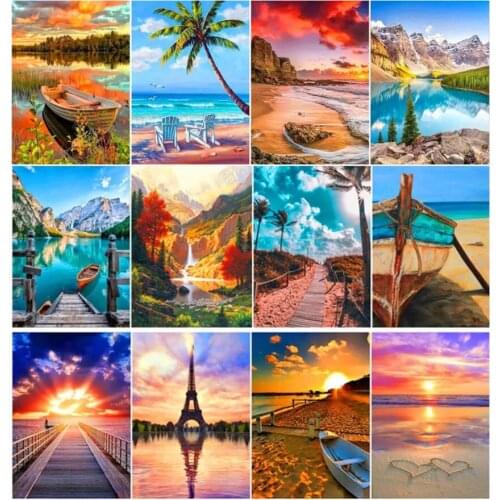 Ocean Scenery Diamond Embroidery Painting Beach Mosaic Rhinestones Picture Small Size Diamond Dots Wall Art Decor Stickers Gift
