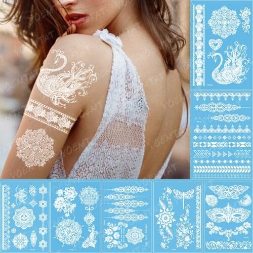 Water Transfer Indian Arabic Designs Tatto Lace Flash Tribal Bride White Henna Tattoo Paste Fake Tatoo Sticker Girls Body Art