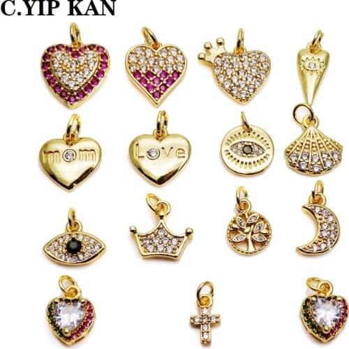 Popular small pendant Love hearts charms glossy copper gold-plated pendant DIY bracelet necklace anklet accessories