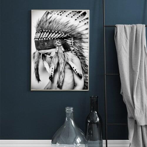 Nordic Poster Black White Feather Women Wall Art Canvas Painting Posters Prints Canvas Art Wall Pictures For Living Room