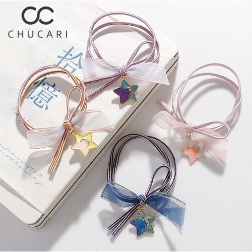 CHUCARI Korean Girls Five Star Bowknot Rubber Bands Gum For Ponytail Holder Candy Elastic Hair Bands Fashion Hair Accessories