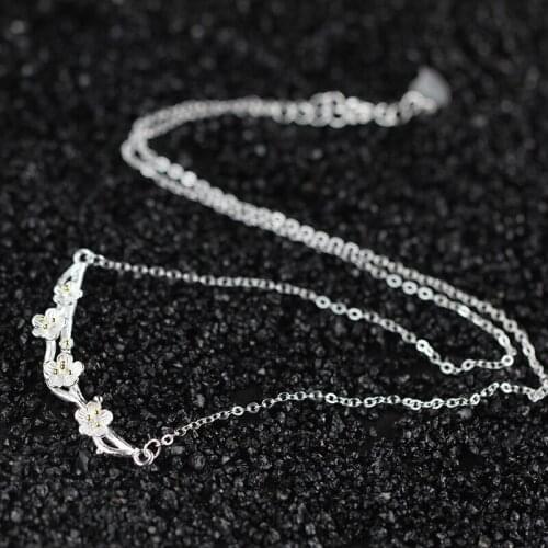 Ms Character Silver Items S925 Pure Silver Ornaments Contracted Pure Manual Plum Flower Necklace