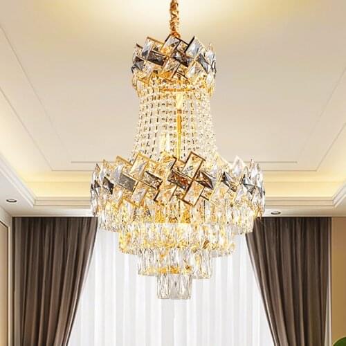 Modern Crystal Chandeliers Lights Fixture Luxurious American Chandelier Villa Hotel Lobby Hall Parlor Restaurant Hanging Lamps